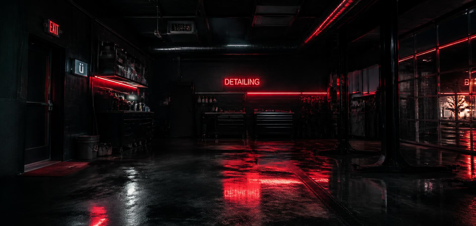 Taller de detailing con iluminación roja